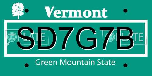 SD7G7B Vermont License Plate