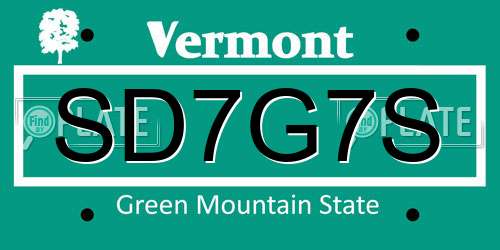 SD7G7S Vermont License Plate