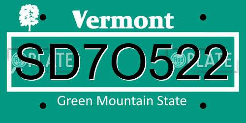 SD7O522 Vermont License Plate