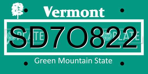 SD7O822 Vermont License Plate