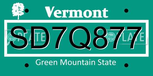 SD7Q877 Vermont License Plate