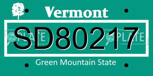 SD80217 Vermont License Plate