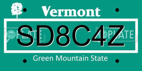 SD8C4Z Vermont License Plate