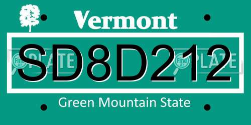 SD8D212 Vermont License Plate