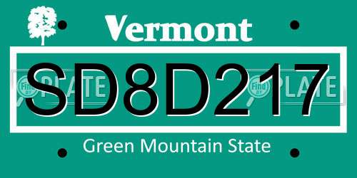 SD8D217 Vermont License Plate