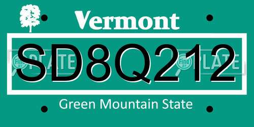 SD8Q212 Vermont License Plate
