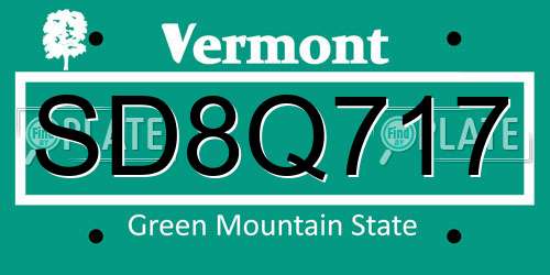 SD8Q717 Vermont License Plate