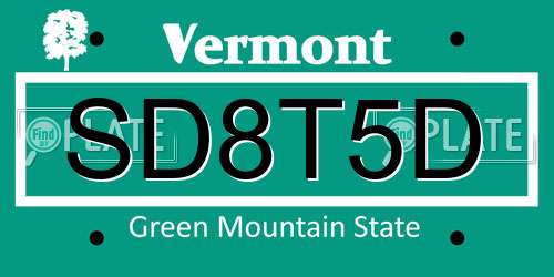 SD8T5D Vermont License Plate