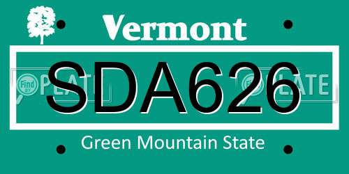 SDA626 Vermont License Plate