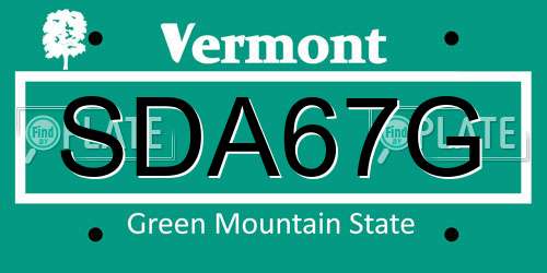 SDA67G Vermont License Plate