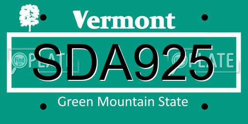 SDA925 Vermont License Plate