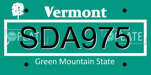 SDA975 Vermont License Plate