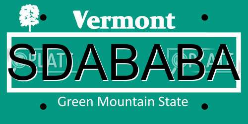 SDABABA Vermont License Plate