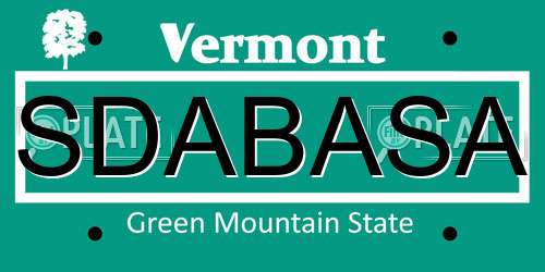 SDABASA Vermont License Plate
