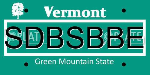 SDBSBBE Vermont License Plate