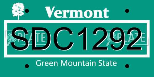 SDC1292 Vermont License Plate