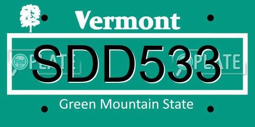 SDD533 Vermont License Plate
