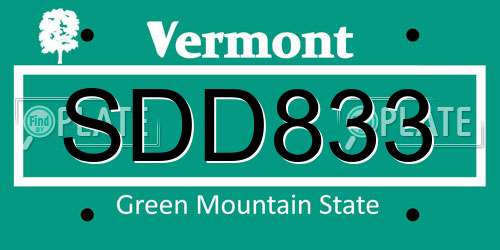 SDD833 Vermont License Plate