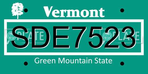 SDE7523 Vermont License Plate