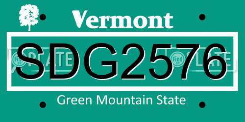 SDG2576 Vermont License Plate