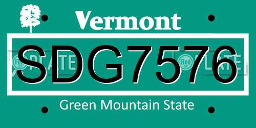 SDG7576 Vermont License Plate