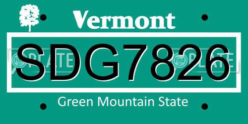 SDG7826 Vermont License Plate