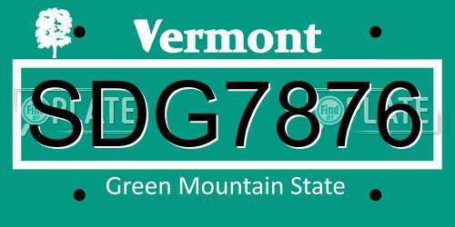 SDG7876 Vermont License Plate