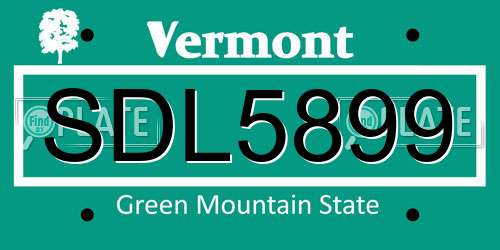 SDL5899 Vermont License Plate