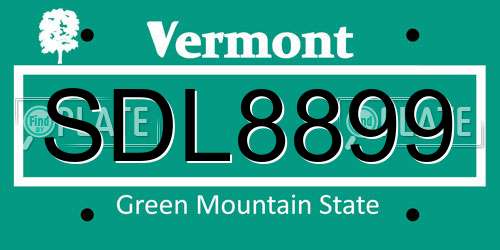 SDL8899 Vermont License Plate