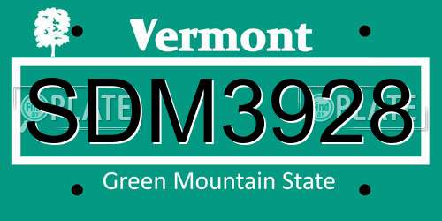 SDM3928 Vermont License Plate