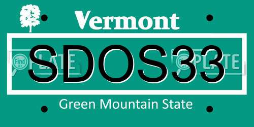 SDOS33 Vermont License Plate