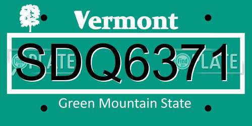 SDQ6371 Vermont License Plate