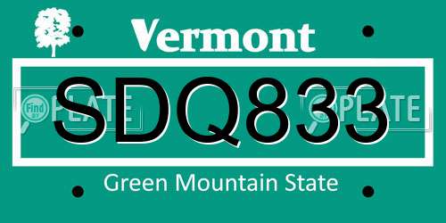 SDQ833 Vermont License Plate