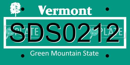 SDS0212 Vermont License Plate