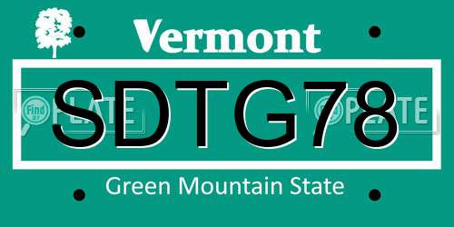 SDTG78 Vermont License Plate