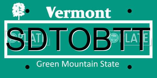SDTOBTT Vermont License Plate