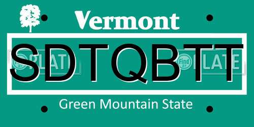 SDTQBTT Vermont License Plate
