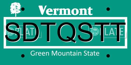SDTQSTT Vermont License Plate