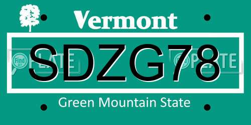 SDZG78 Vermont License Plate