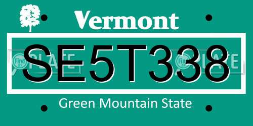 SE5T338 Vermont License Plate