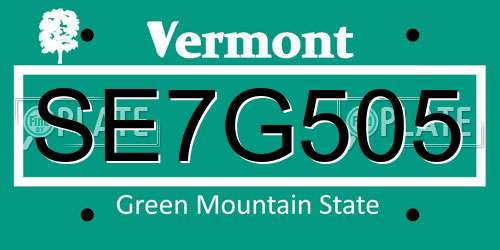 SE7G505 Vermont License Plate