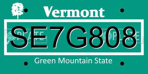 SE7G808 Vermont License Plate