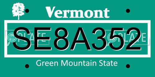 SE8A352 Vermont License Plate