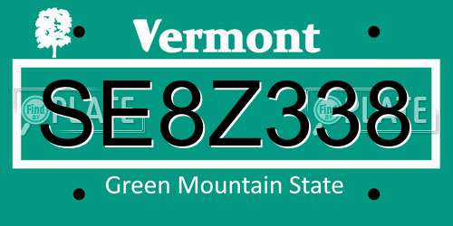 SE8Z338 Vermont License Plate