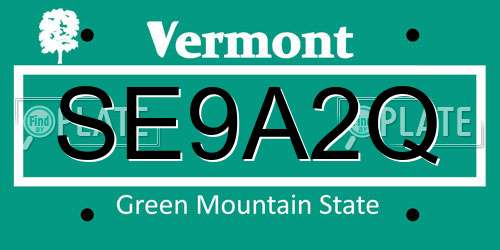 SE9A2Q Vermont License Plate