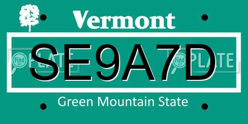 SE9A7D Vermont License Plate