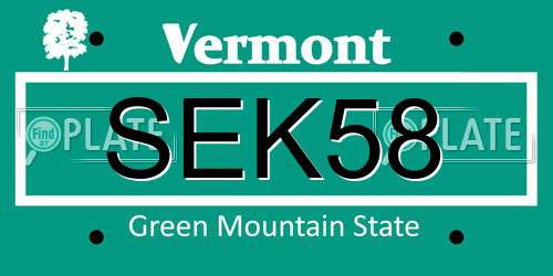SEK58 Vermont License Plate