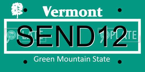 SEND12 Vermont License Plate