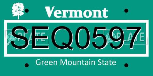 SEQ0597 Vermont License Plate