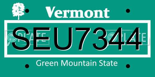SEU7344 Vermont License Plate